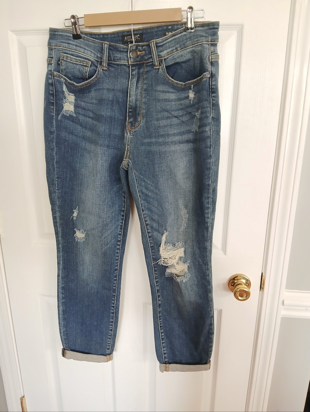 Judy Blue Distressed Medium Blue Boyfriend Jeans Stretch Comfort Casual